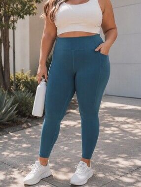 GAP Fit Plus Size Teal High Waist Active Leggings Side Pockets Ankle Length